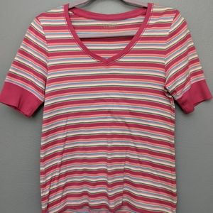 Pink striped v-neck tee